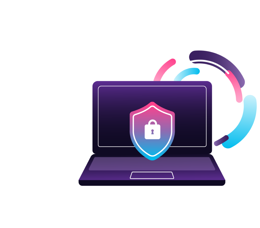 A laptop featuring a shield and a lock, symbolizing cybersecurity and data protection.