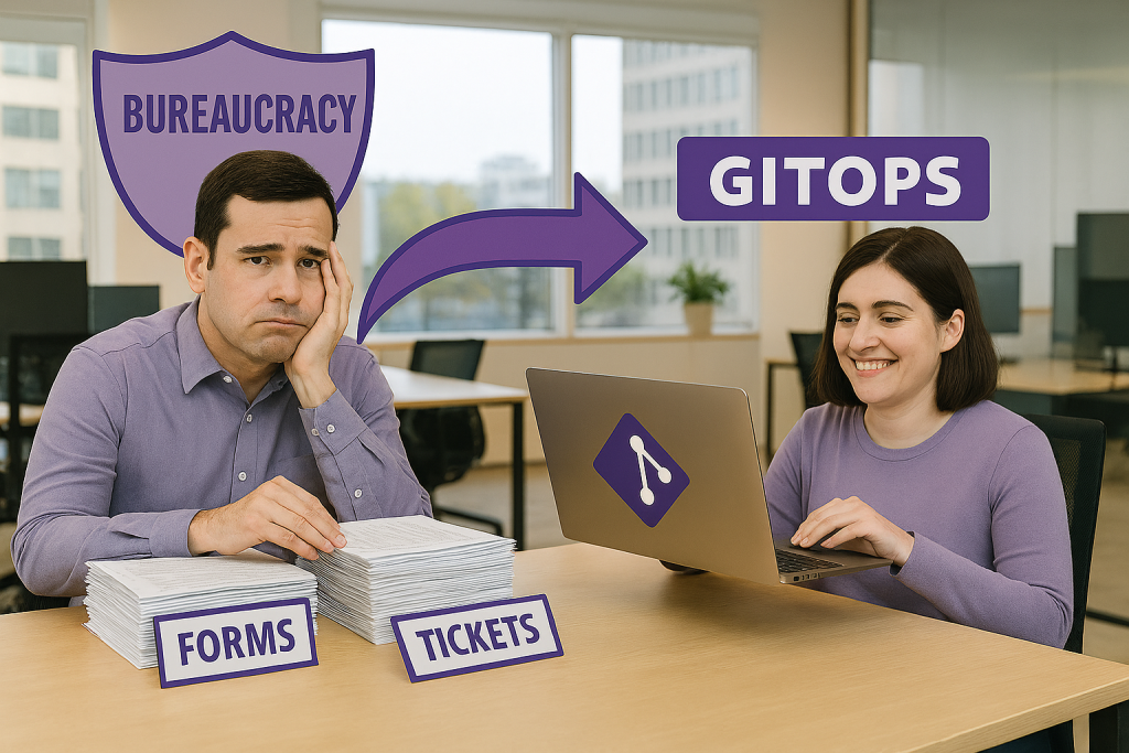 AI Illustration of Bureaucracy versus GitOps